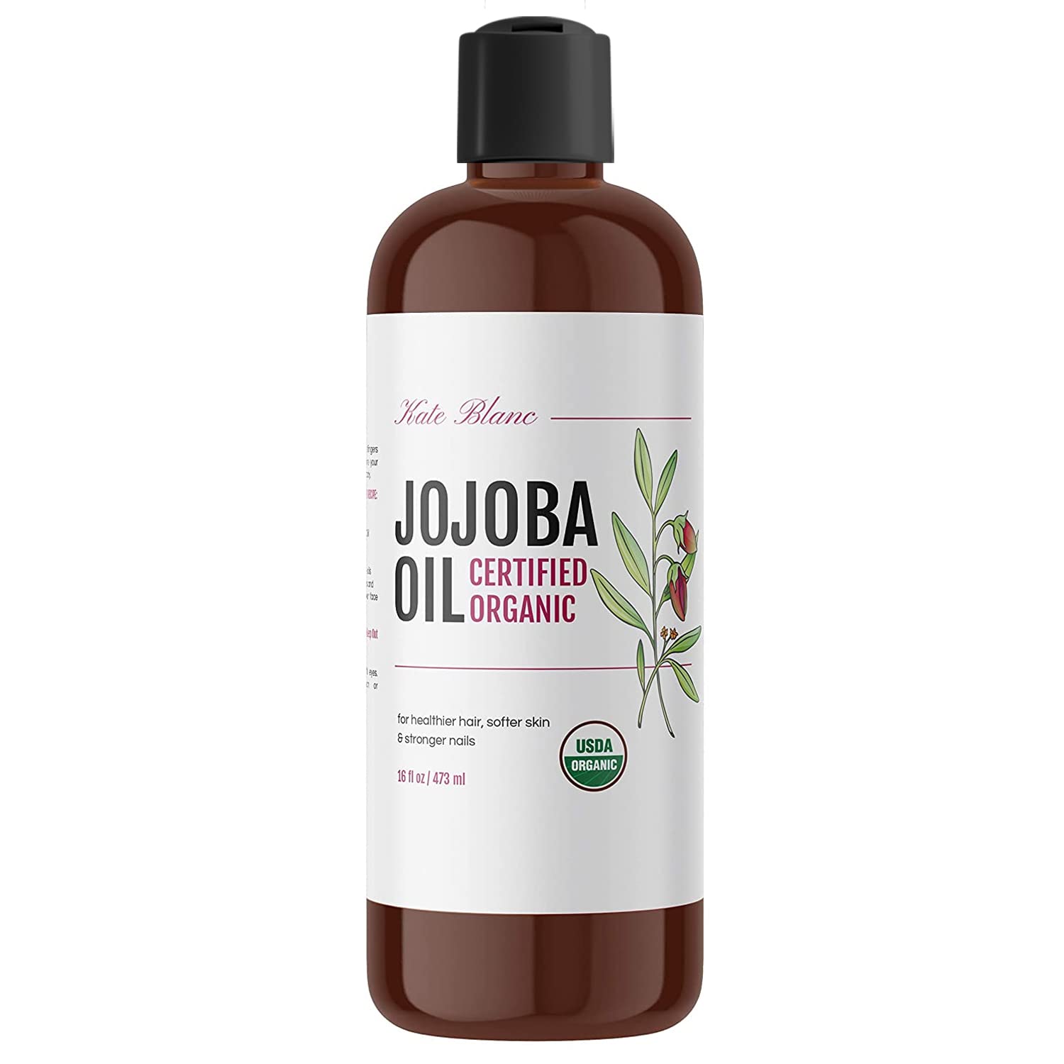 Kate Blanc Cosmetics Jojoba Oil for Hair Growth, Face, Skin (16oz, Organic, Pure) Stocking Stuffers Christmas Gifts for Women, Men, Mom, Dad, Teen. Gua Sha Oil for Facial Massage and Dermaplaning