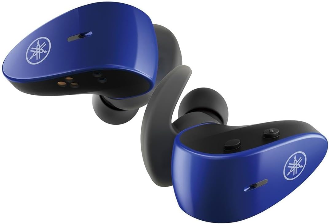 YAMAHA TW-ES5A True Wireless Sport Earbuds with Bluetooth 5.2, IPX7 Waterproof, Secure Fit, Premium Sound, Qualcomm CVC Clear Voice Capture, Listening Care and Ambient Sound (Blue)