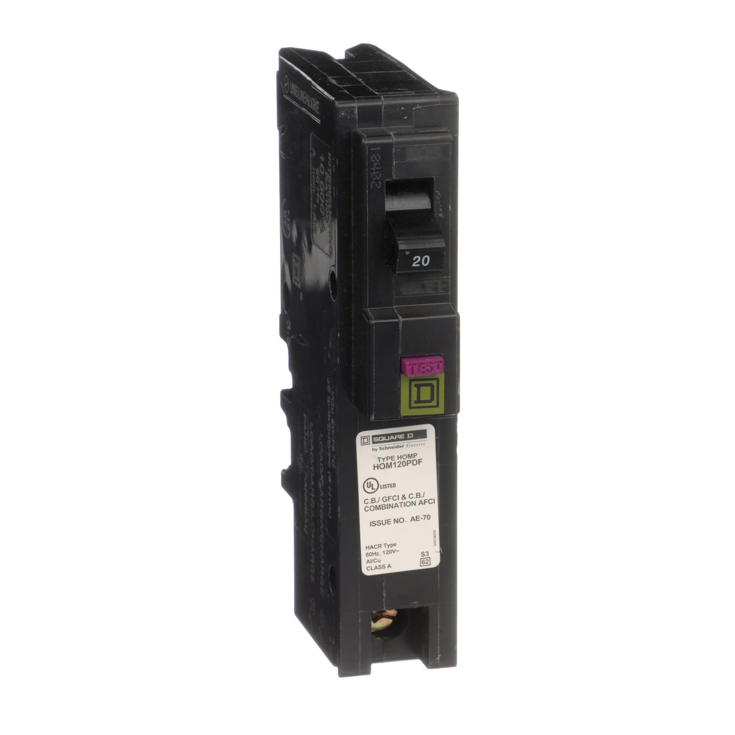 Square D – HOM120PDFC Homeline Plug-On Neutral 20 Amp Single-Pole Dual Function (CAFCI and GFCI) Circuit Breaker, ,