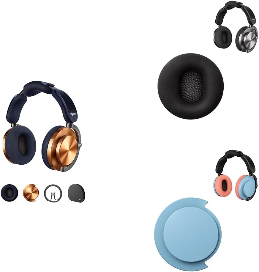 Dyson Bundle OnTrac Over Ear Wireless Headphones in CNC Copper with Dark Iron Ear Cushions + Ceramic Blue Ear Caps – Noise Cancelling, Up to 55 Hours Battery Life(2), Customizable