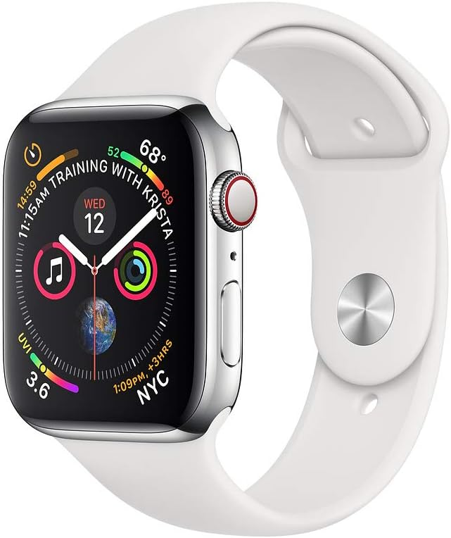 Apple Watch Series 4 (GPS + Cellular, 40MM) – Stainless Steel Case with White Sport Band (Renewed)