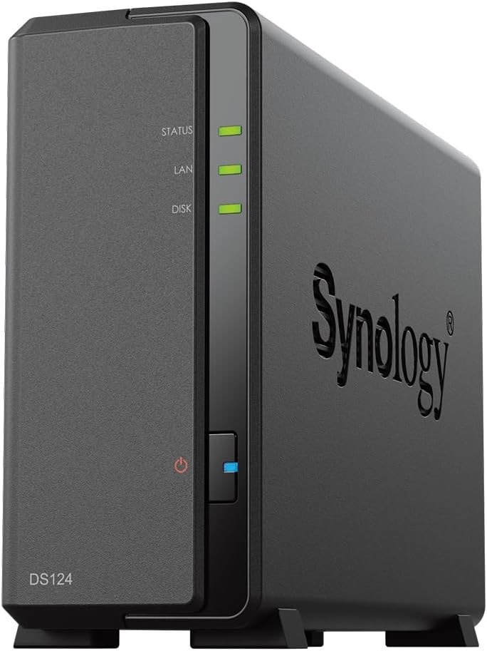 Synology DiskStation DS124/G NAS Kit, 1 Bay, Includes Guide Book, Quad-Core CPU, 1 GB Memory, for Middle Light Users, Domestic Authorized Distributor, Field Lake Product, Phone Support Compatible