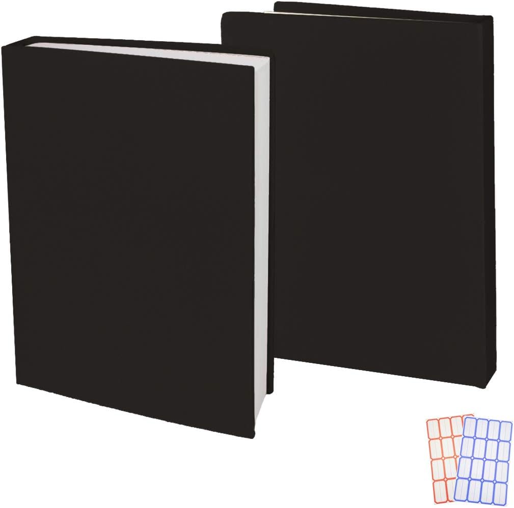 2 Pack Stretchable Book Sleeve Covers, for Paperbacks Hardcover Textbooks up to 9″ x 12″, Office Supplies with Free Sticker Labels (2 Pack, Black)