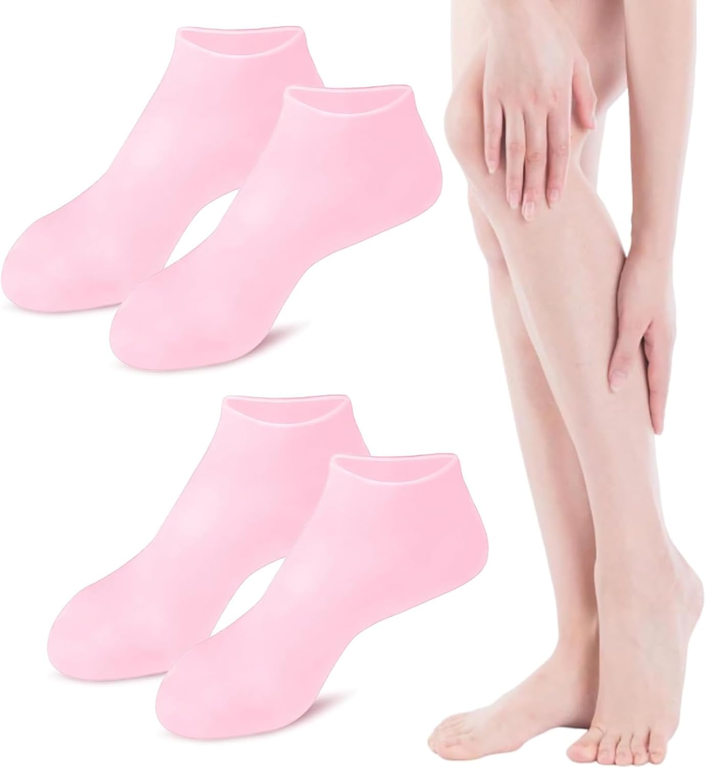 Silicone Moisturizing Socks 2-Pairs Men Women Moisturizing Socks for Dry Cracked Heel Rough Feet Skins Soften Foot Calluses Soft Pedicure Socks Pink