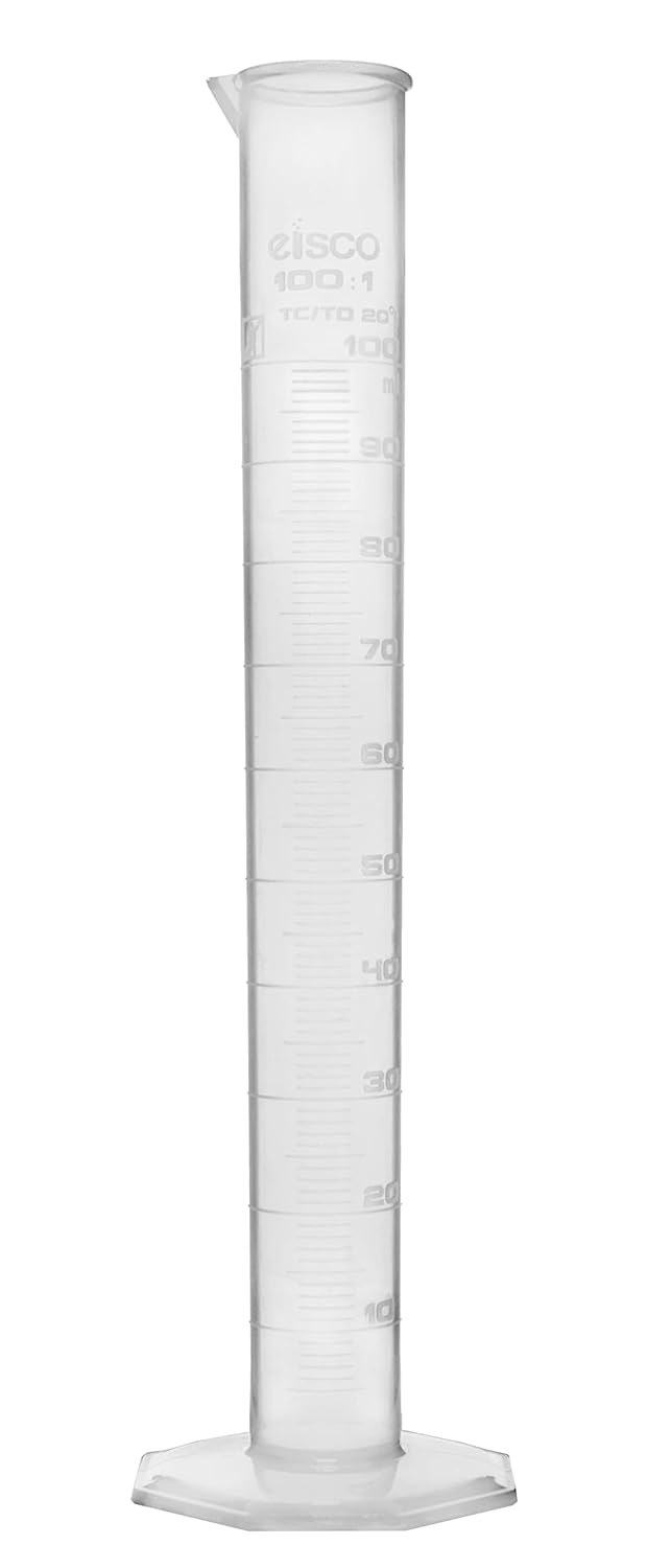 EISCO Plastic Graduated Cylinder, 100ml – Scientific Measuring Cylinder with Extra Stable Base – Polypropylene Plastic – Laboratory Quality, Autoclavable