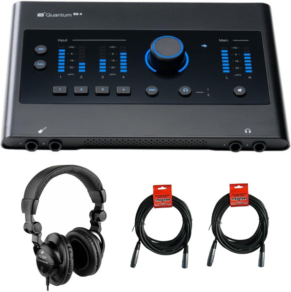 PreSonus Quantum ES 4 USB-C Audio Interface Bundle with Polsen HPC-A30 Closed-Back Studio Monitor Headphones and XLR- XLR Cable (Pair)