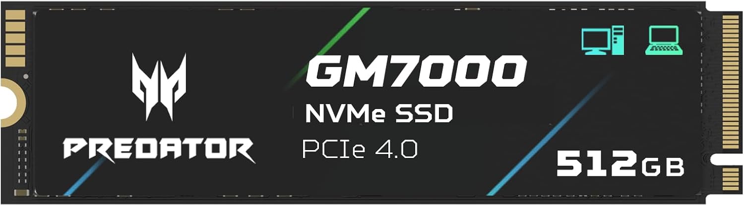 Predator M.2 SSD 512GB GM7000 with DRAM Cache NVMe 1.4 2280 PCIe Gen4×4 Ultra high Speed (Maximum Read: 7400MB/s, max Write: 6700MB/s) 3D NAND TLC Internal SSD Compatible with PS5 Pro – BL.9BWWR.104