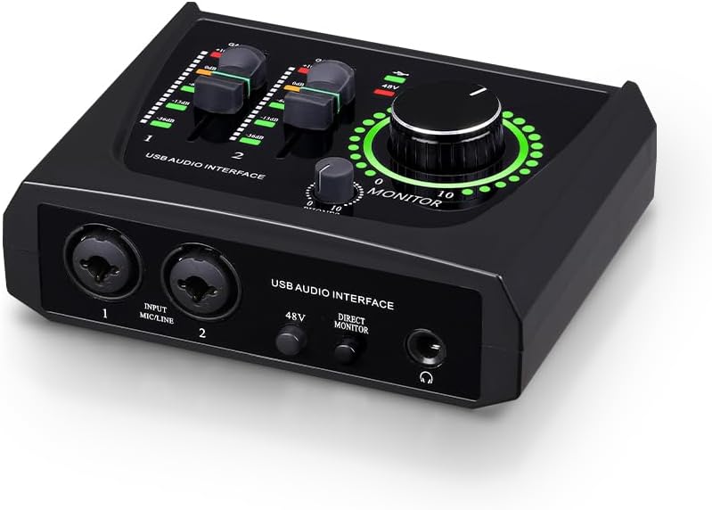 BOMGE mini 2 Channel USB Audio Interface for Recording, Streaming and Podcasting, with XLR/48V Phantom Power,Studio Quality Audio Interface for Guitarist, Vocalist, Podcaster or Producer