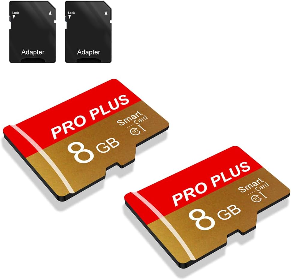 2 Pack SD Card 8GB with SD Adapter, High Speed Memory Card, UHS-I C10 A1 Memory TF Card for Tablet/Mobile Phone/Camera/Car Audio/Game Console (TF162 Red Gold 8GB)