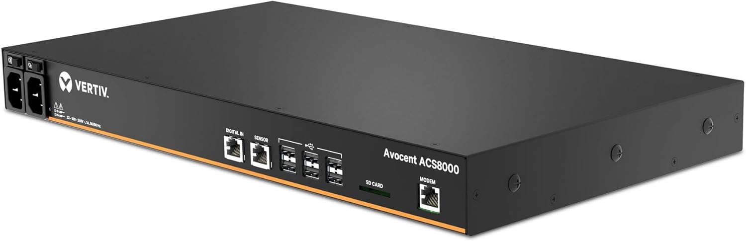 Vertiv Avocent ACS8000 Serial Console, 16 Port Serial Console Server, Dual AC Power, Expanded Memory Capabilities, Remote Data Center and Out of Band Management, Analog Modem (ACS8016MDAC-400), Black