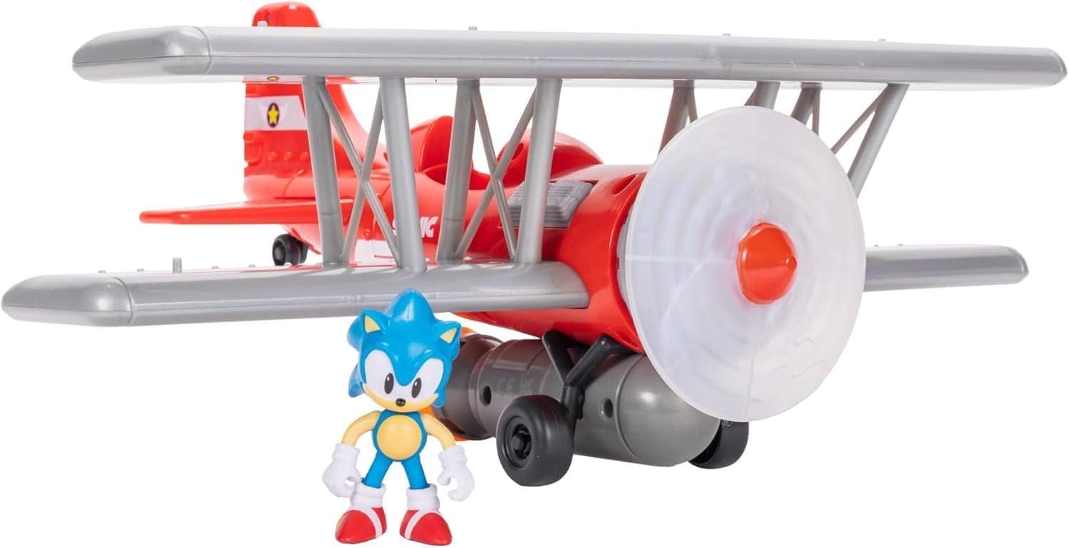 Sonic The Hedgehog Tornado Biplane Playset with 2.5″ Sonic Action Figure, Spinning Propeller, Lights and Sounds!