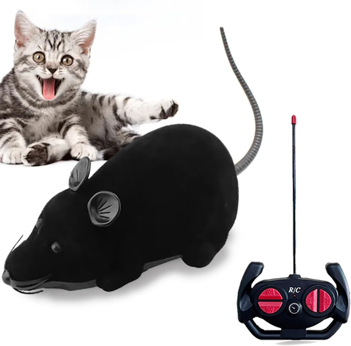 Remote Control Fake Rat Toy – Realistic Mouse Cat Toy Mice RC Toy Chasing Prank Joke Scary Trick Rats for Cat Funny Toy (Black)