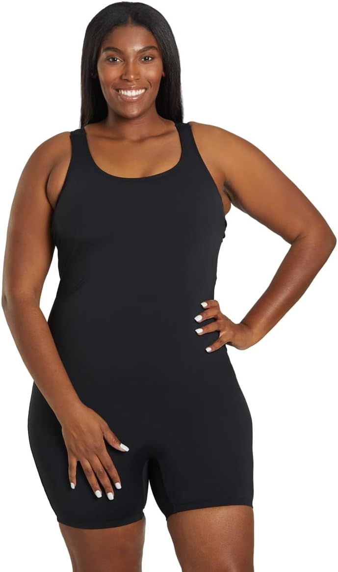 Sporti Plus Size Women Boyleg One Piece Swimsuit Hydrolast Technology – Athletic Unitard Swimwear Training Bathing Suit