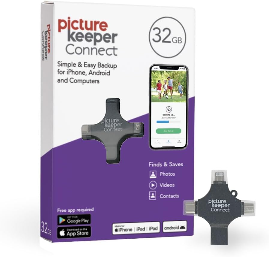 Picture Keeper Connect Photo & Video USB Flash Drive for Apple, Android, & PC Devices, 32GB Thumb Drive