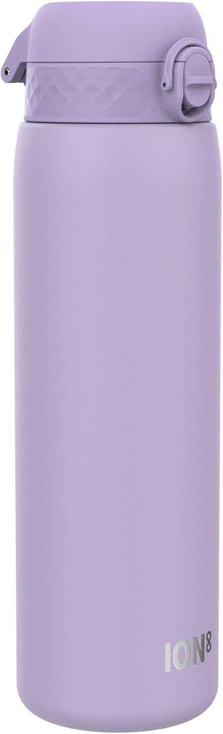 ION8 Vacuum Insulated Stainless Steel 1 Litre Water Bottle, 920 ml/31 oz, Leak Proof, Easy to Open, Secure Lock, Dishwasher Safe, Carry Handle, Scratch Resistant, Ideal for Sports and Yoga, Purple