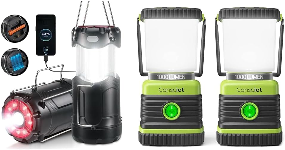 2 Pack Collapsible 300 Lumens LED Camping Lantern with Flashlight, 1000LM Battery Powered Tent Lights 2-Pack