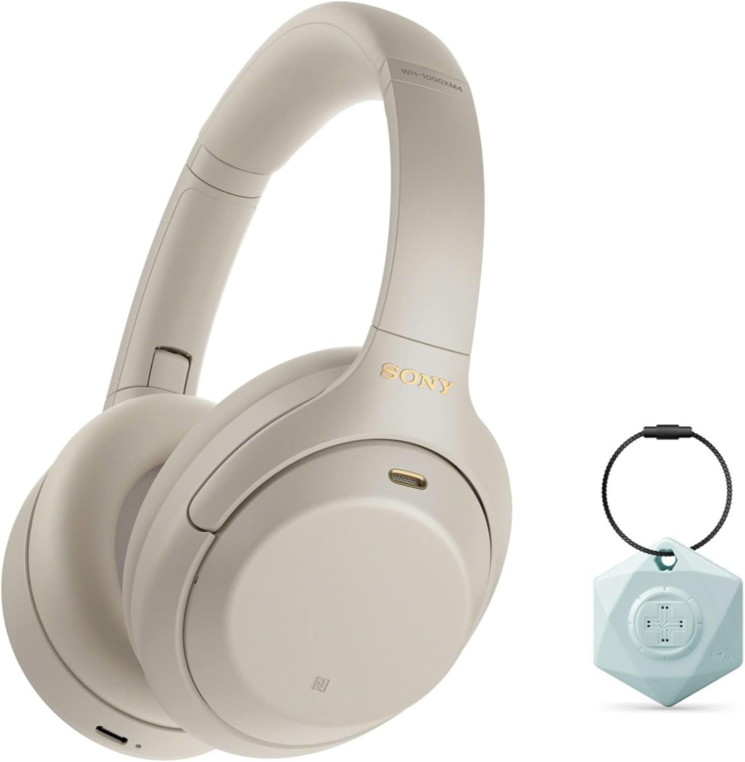 Sony WH-1000XM4 Wireless Noise Canceling Over-Ear Headphones (Silver) Bundle with Find My Bluetooth Locator Keychain Finder (2 Items)