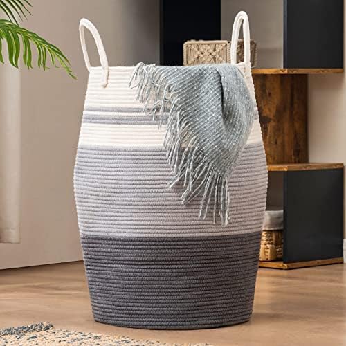 Fiona’s magic 105L Extra Large Laundry Hamper Basket, Woven Tall Clothes Hamper for Storage Blanket, Toys and Dirty Cothes in Bedroom and Living Room Organizer, Grey