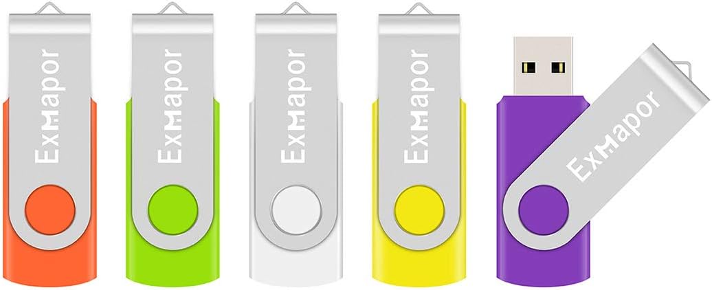 USB Flash Drive 32GB 5Pack, Exmapor USB Swivel Thumb Drives Bulk Storage Memory Stick LED Indicator (5PCS Mix Color, 32G)