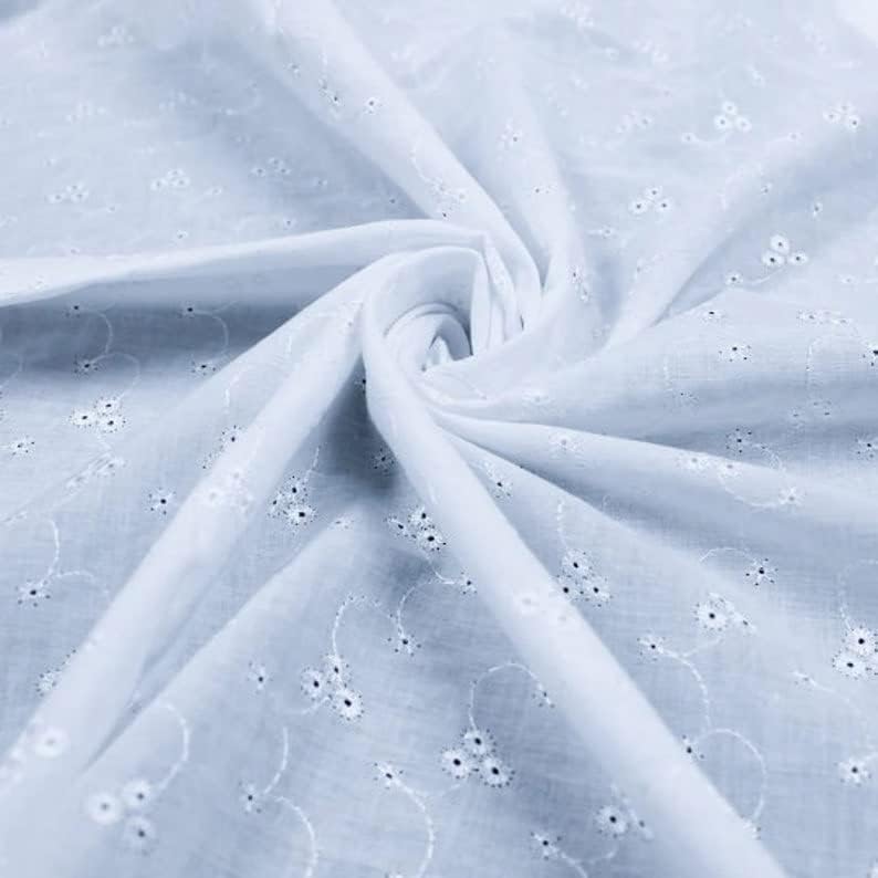 60″ Wide Poly Cotton Broadcloth All Over Embroidery Eyelet Fabric by The Yard