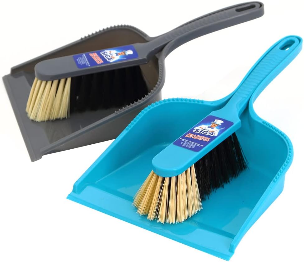 MR. SIGA Dustpan and Brush Set, Pack of 2 Set, Blue & Grey