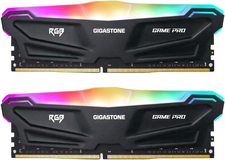 【RGB DDR4 RAM】 GIGASTONE Game PRO 16GB Kit (2x8GB) DDR4-3200MHz PC4-25600 CL 16-20-20-40 Intel XMP 2.0 AMD Ryzen 1.35V UDIMM 288 Pin Unbuffered Non ECC High Performance Gaming Desktop Memory – Black