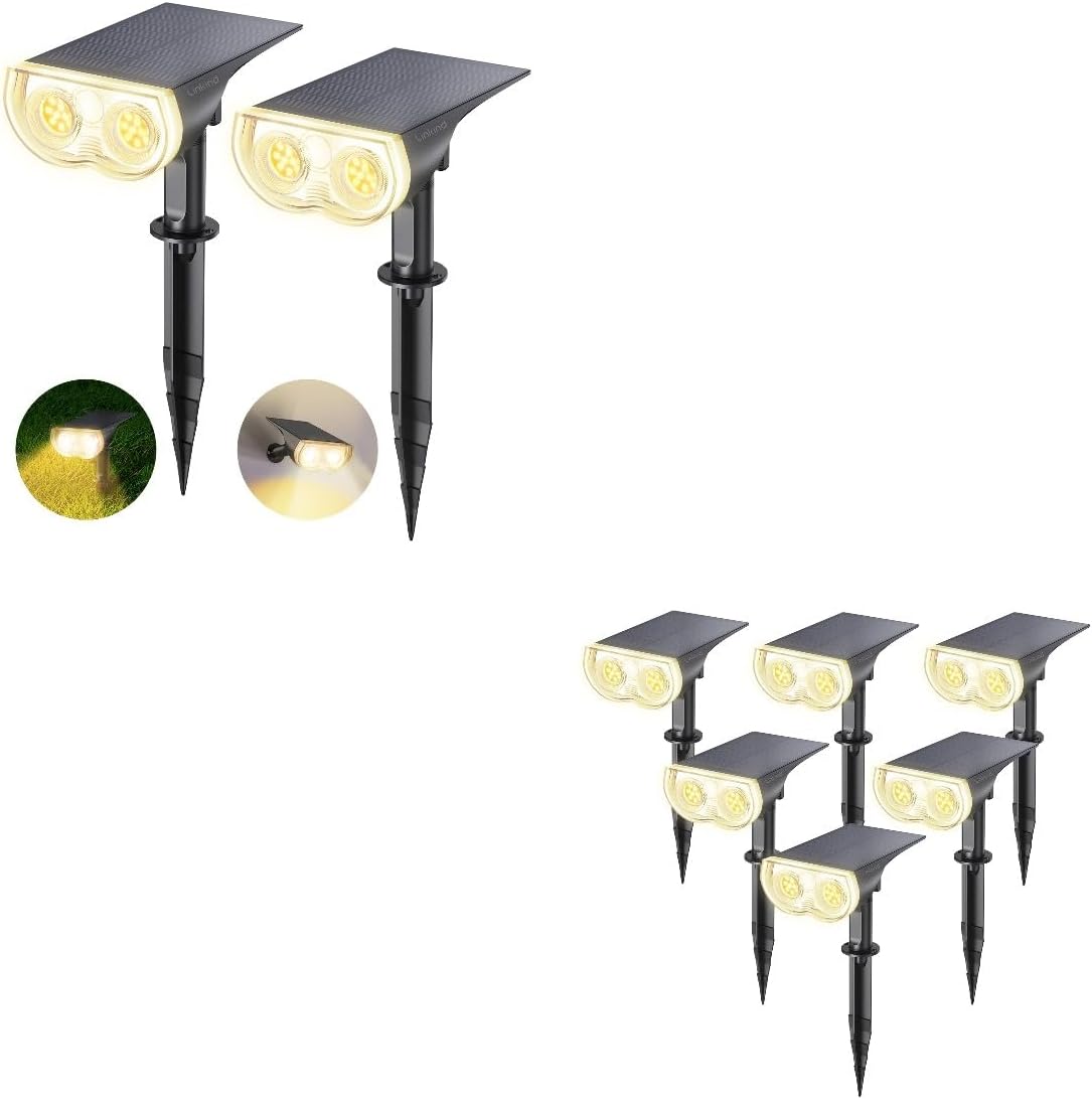 Linkind StarRay Dusk-to-Dawn Solar Spot Lights Outdoor Waterproof, IP67 3000k Warm White Solar Lights, 30% Conversion Rate Solar Landscape Spotlights for Yard Garden Porch, 2/6 Pack