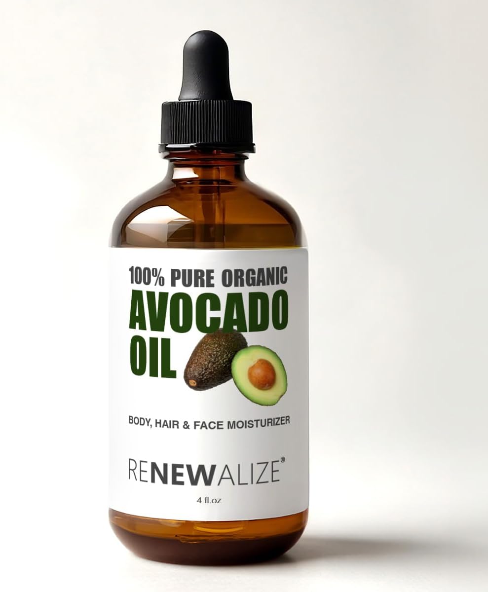 ORGANIC AVOCADO OIL – Skin Moisturizer Cold Pressed and Unrefined in 4 oz Dark Glass Bottle with Dropper | Enhances Hair’s Natural Shine | Softens and Moisturizes Severely Dry Skin