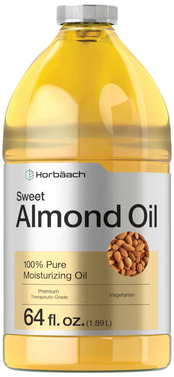 Horbäach Sweet Almond Oil 64 fl oz | for Hair and Skin | Pure and Moisturizing Formula | Bulk Size Carrier Oil | Vegan, Non-GMO, Cruelty Free