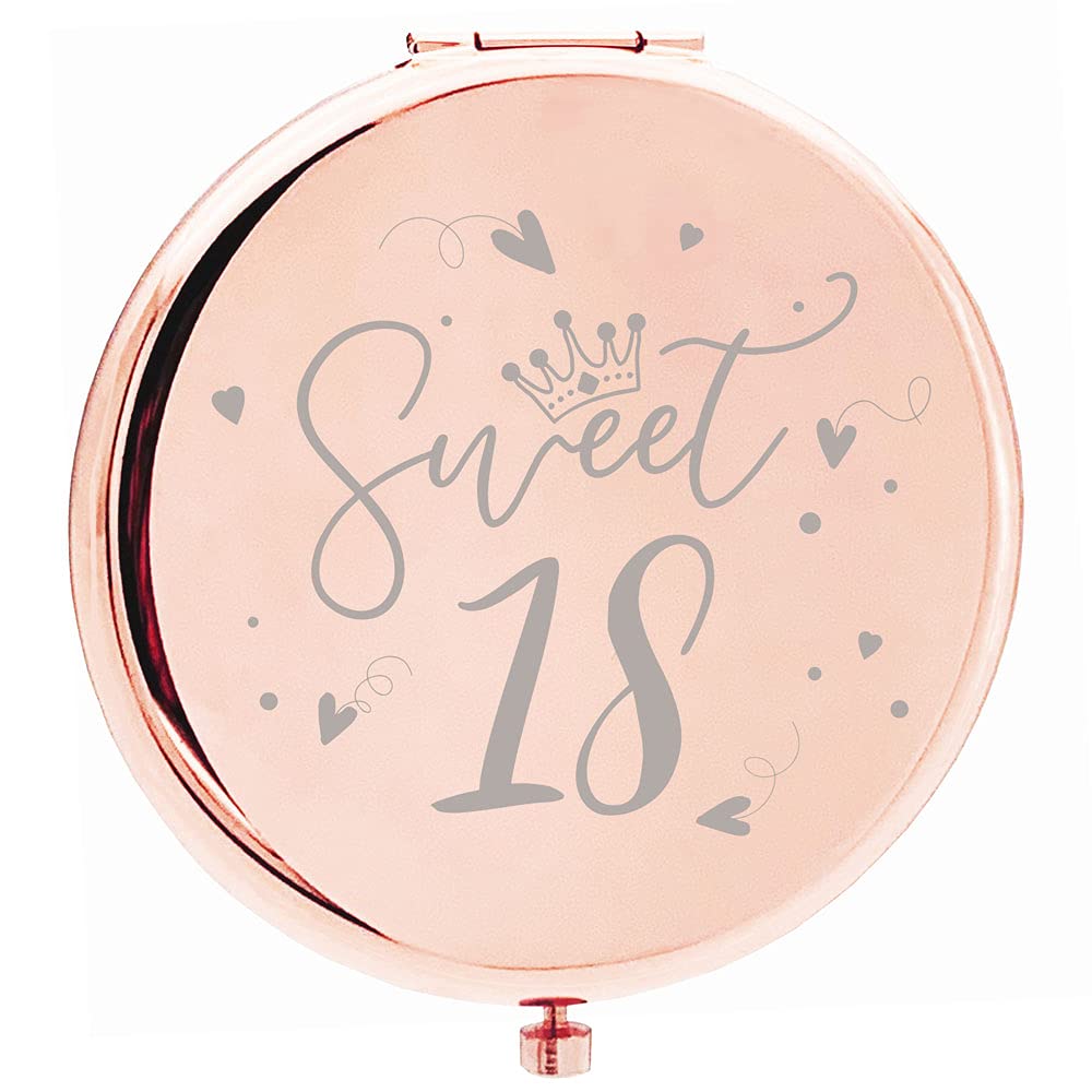 Sweet 18 Gift, 18th Birthday Compact Mirror, 18th Birthday Gift, Makeup Mirror, Gift for Her, Birthday Pocket Mirror