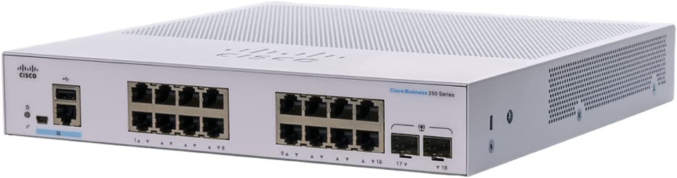 Cisco Systems CBS250-16T-2G-JP Switching Hub, 16-Port Smart Switch, Gigabit, Metal Encasing, Quiet Fanless, Domestic Authorized Dealer, for Corporate Use, Limited