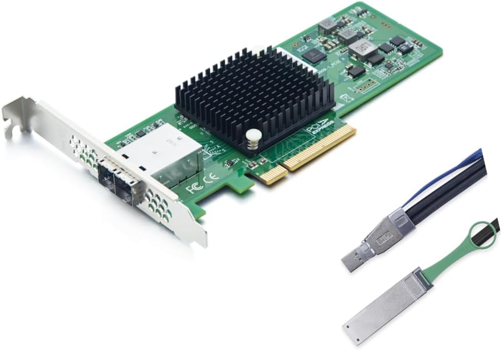 12G External PCI-E SAS/SATA HBA Controller Card, Broadcom’s SAS 3008 and SFF-8644 to QSFP (SFF-8436) DDR Hybrid Mini SAS Cable 3-Meter(9.8-ft)