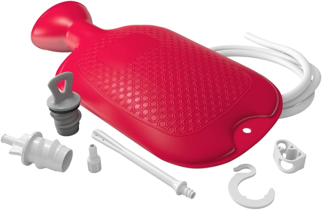 Flents Douche and Enema Combination Kit for Men and Women, Large Capacity, Multipurpose Cleaning System, Made with Comfortable Material, Red (1.66 L)