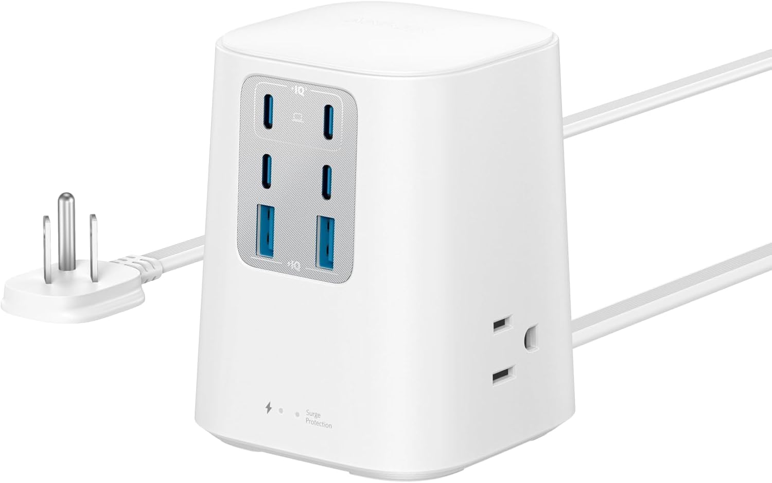 Anker Charging Station(100W), 9-in-1 USB C Power Strip with 300J Surge Protection, For iPhone 15 and MacBook, 5 ft Flat Cable and Plug, 4 USB-C and 2 USB-A Ports, 3 AC Outlets, For Home, Office[White]