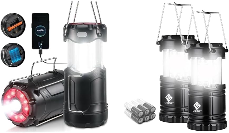 2 Pack Collapsible LED Camping Lantern with Flashlight and Magnetic Base, Battery Powered Emergency Light for Outages and Hurricane Survival Kits, Black