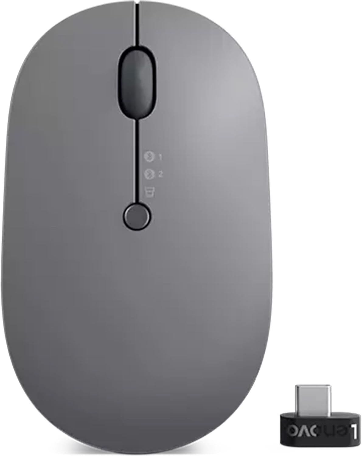 Lenovo Go Multi-Device Wireless Mouse, 2.4GHz Nano USB-C Receiver, Bluetooth, Adjustable DPI, USB-C Rechargeable Battery, Qi Wireless Charging, Ambidextrous, GY51C21211, Grey