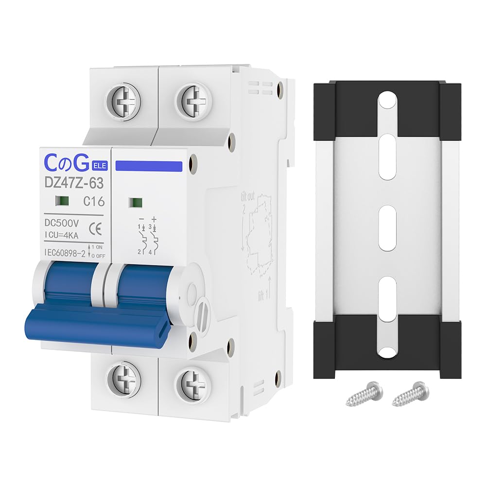 DC Miniature Circuit Breaker, CGELE 2 Pole 16 Amp 500V DC Disconnect Switch for Solar PV Systems Thermal Magnetic Trip Din Rail Mount