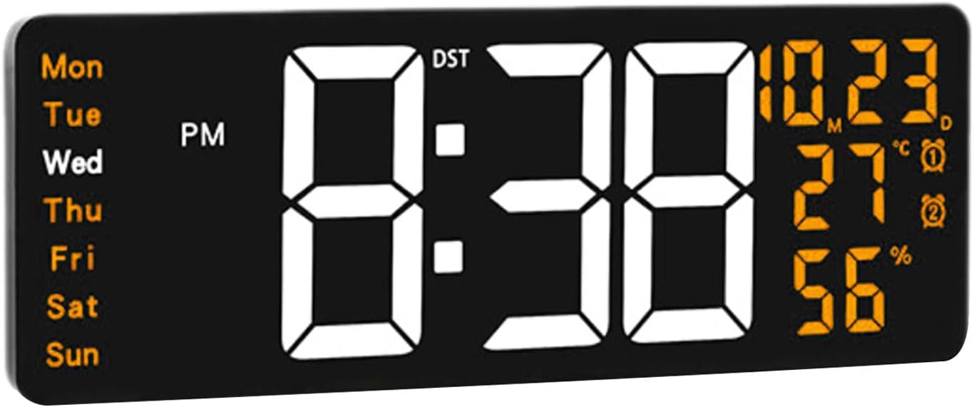 Large Screen LED Wall Clock with Remote Control Alarm Time Temperature Display 12/24 Hour for Living Room and Bedrooms