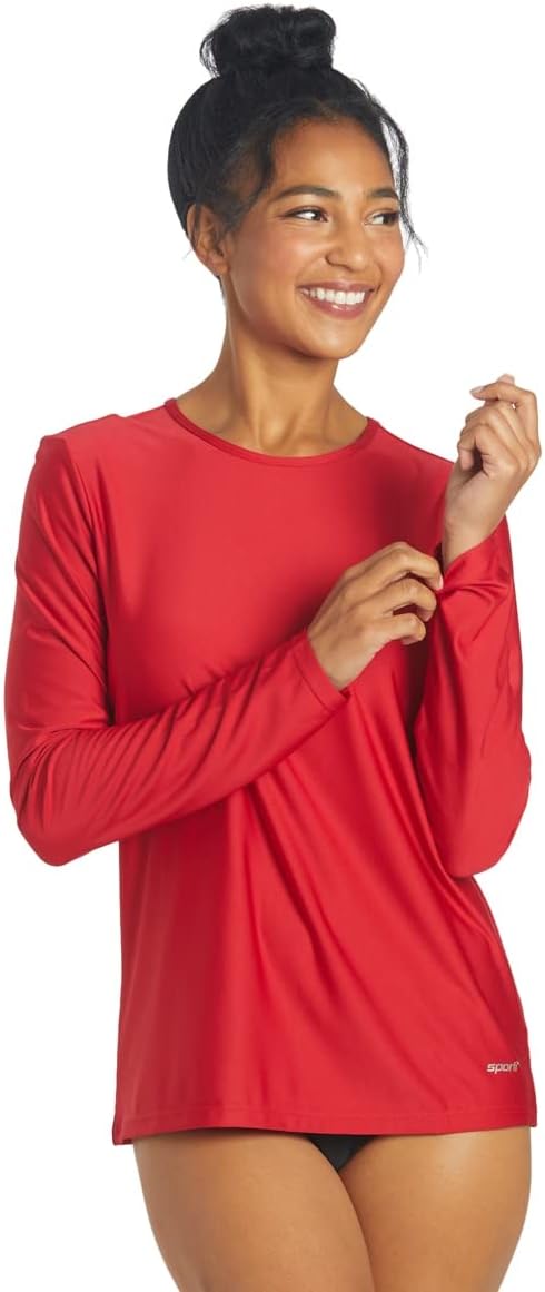 Sporti Women’s L/S UPF 50+ Comfort Fit Rashguard – Red – X-Large