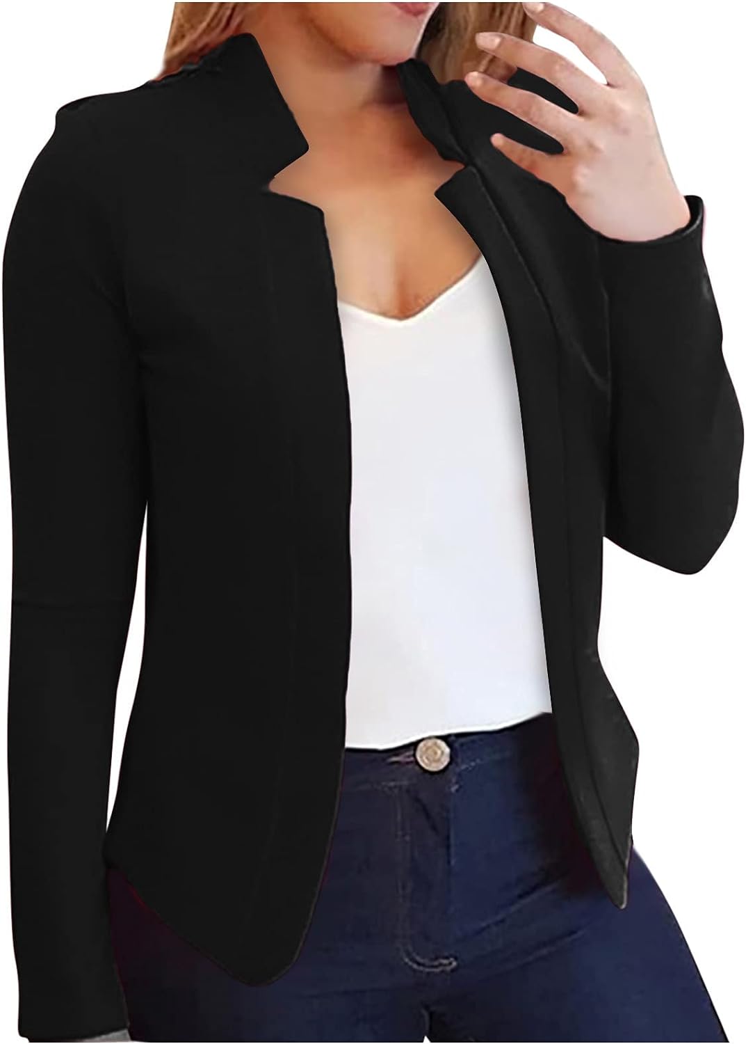 Blazers for Women Business Casual Cropped Jacket Long Sleeve Open Front Blazer Work Office 2024 Fall Outerwear, Large