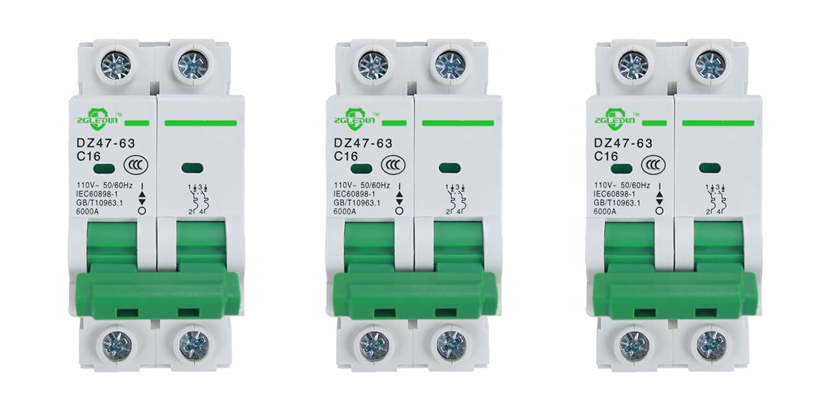 Miniature Circuit Breaker – 3 Pcs 110V/240V MCB DZ47-63 Mini Home Circuit Breaker 2 Pole 16A, AC Solar MCB