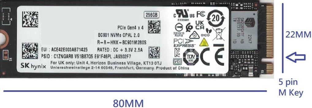 OEM SK Hynix 256GB SSD, BC901 Gen 4×4 M.2 PCI-e NVME Internal Solid State Drive, 2280 Form Factor M Key, Compatible with PS5, Laptop & Desktop