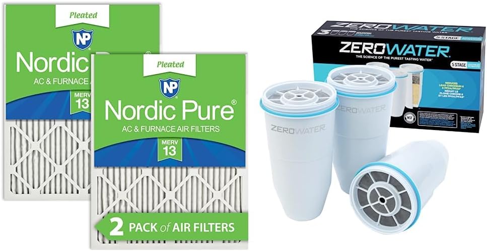 Nordic Pure 20x30x1 MERV 13 Pleated AC Furnace Air Filters 2 Pack & ZeroWater Official Replacement Filter – 5-Stage Filter Replacement 0 TDS for Improved Tap Water Taste – NSF Certified