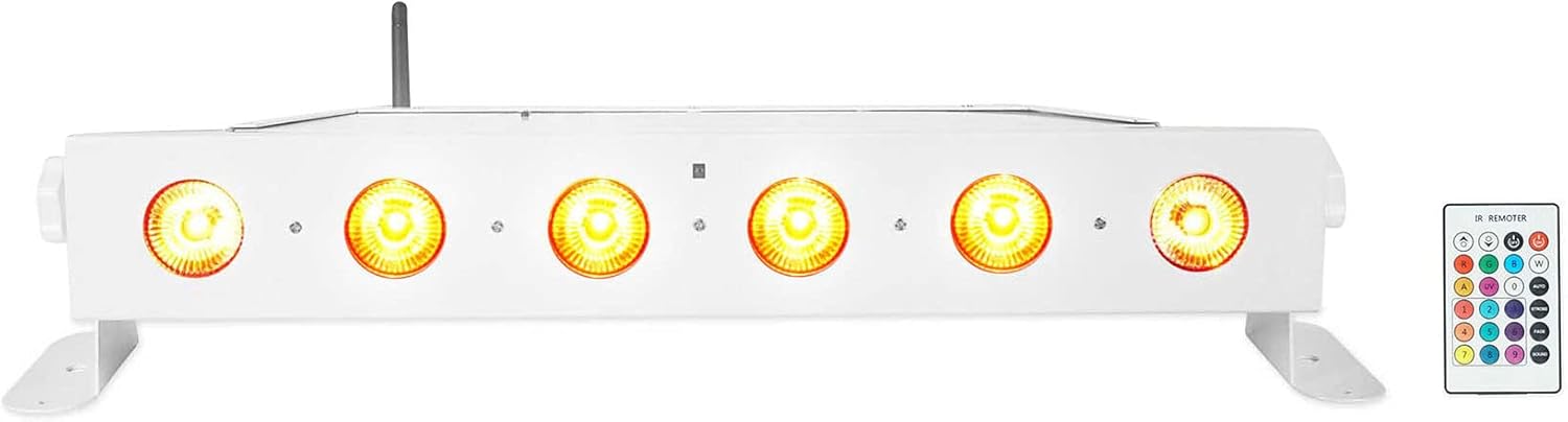 Rockville Best Strip 60 White Rechargeable Wash Light Bar, Wireless DMX, Includes Remote, RGBWA+UV, 6x 6W LEDs, Up to 22 Hour Battery Life, Perfect for Wall Washing & Dance Floors