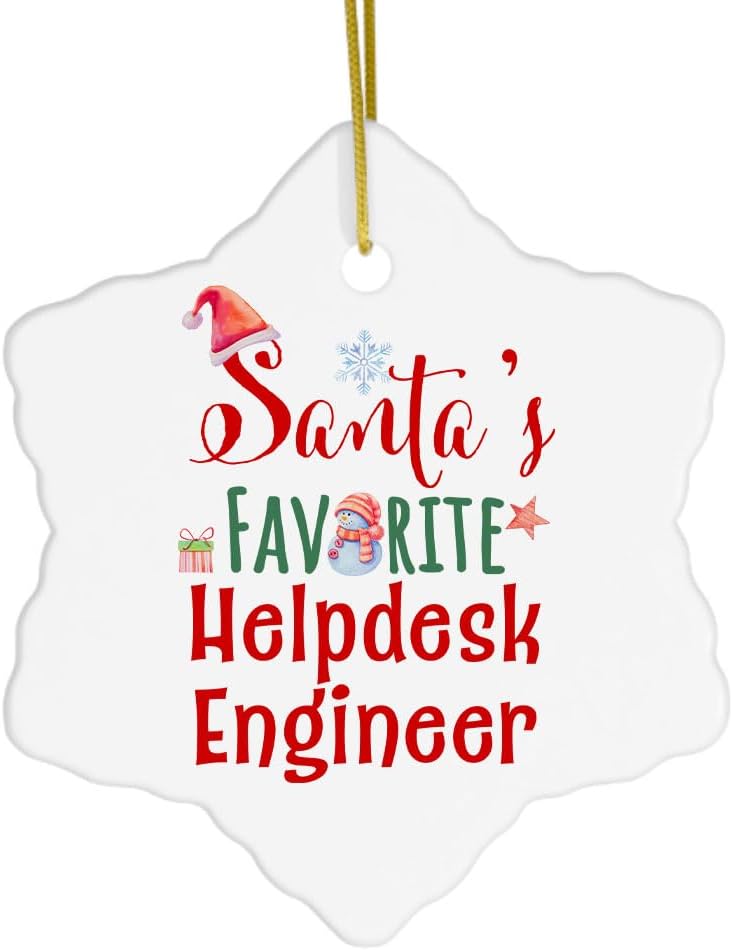 Santa’s Favorite Helpdesk Engineer Snowflake Ornament for IT Support Engineer Boss Technical Support Engineer IT Support Specialist Men Women Ceramic