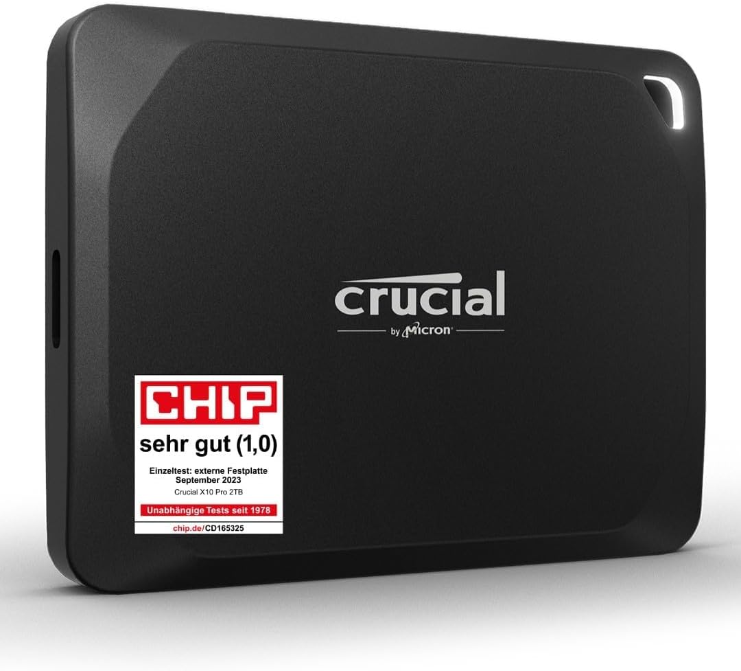 Crucial X10 Pro 2TB Portable SSD – 2100MB/s Read, 2000MB/s Write, Water/Dust Resistant, for PC and Mac, with Mylio Photos+