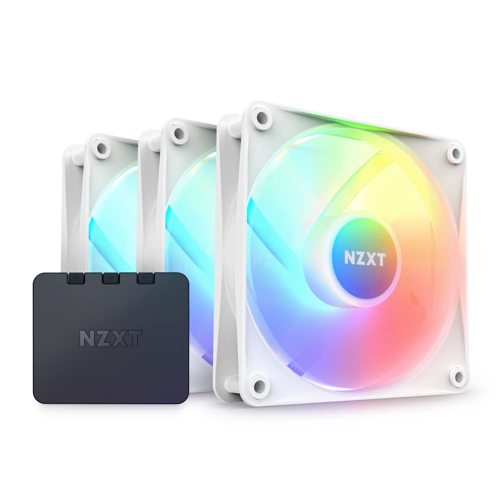 NZXT F120 RGB Core Triple Pack – 3 x 120mm Hub-Mounted RGB Fans with RGB Controller – 8 Individually-Addressable LEDs – Semi-Translucent Blades – High Static Pressure & Airflow – CAM Software – White