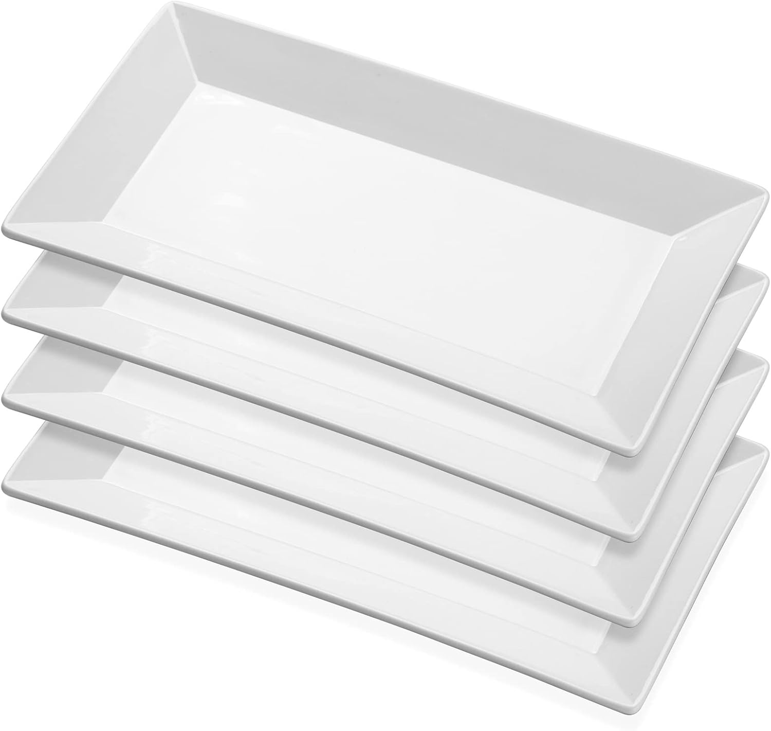 Yedio Porcelain Rectangular Dinner Platters, 9.75 Inch Rectangular Serving Platters for Sushi, Snacks, Cake, Meat, Appetizer Platters, Set of 4, White