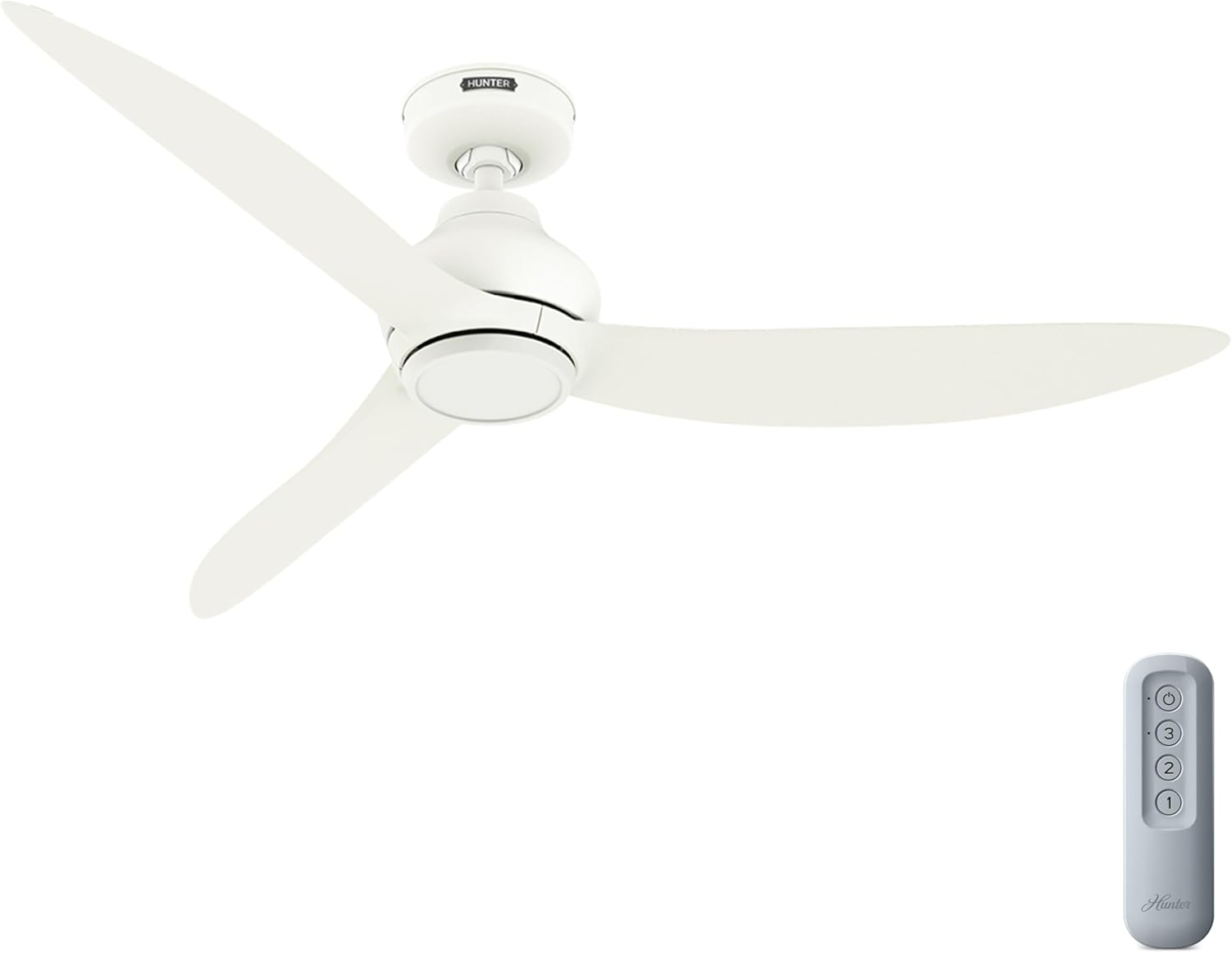 Hunter – Mazzini Indoor/Outdoor Ceiling Fan, Remote, 52-inch, Matte White, Casual-style, 6-speed DC Motor, Energy Star, 52830, for porches, patios, sunrooms, bathrooms