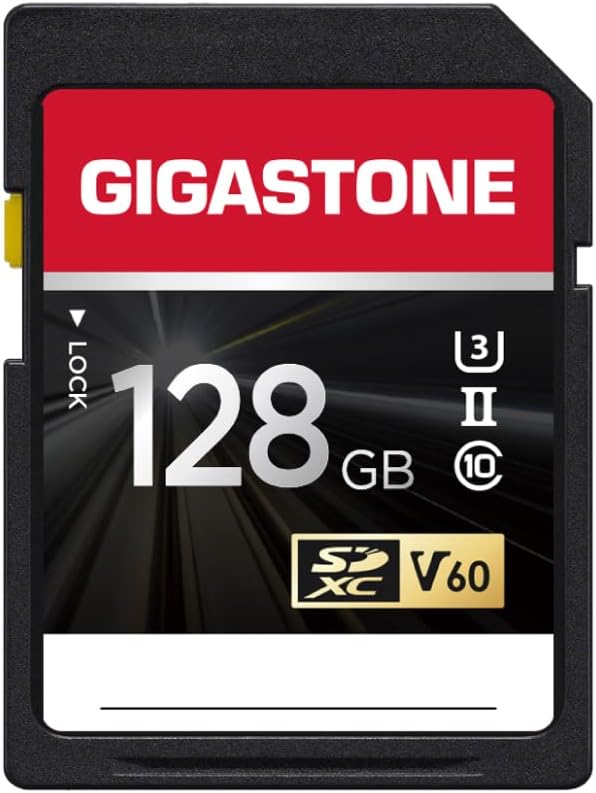 GIGASTONE 128GB SD Card UHS-II V60 U3 SDXC Memory Card High Speed Read up to 250MB/s 4K Ultra HD UHD Video for DSLR Canon Nikon Sony Pentax Kodak Olympus Panasonic Digital Camera, with 1 Mini case